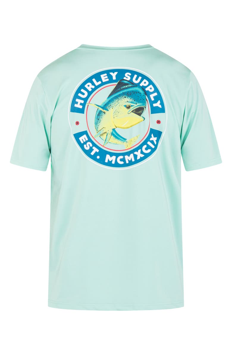 Hurley Hybrid Short Sleeve UPF 50+ Rashguard, Alternate, color, Tropical Mist