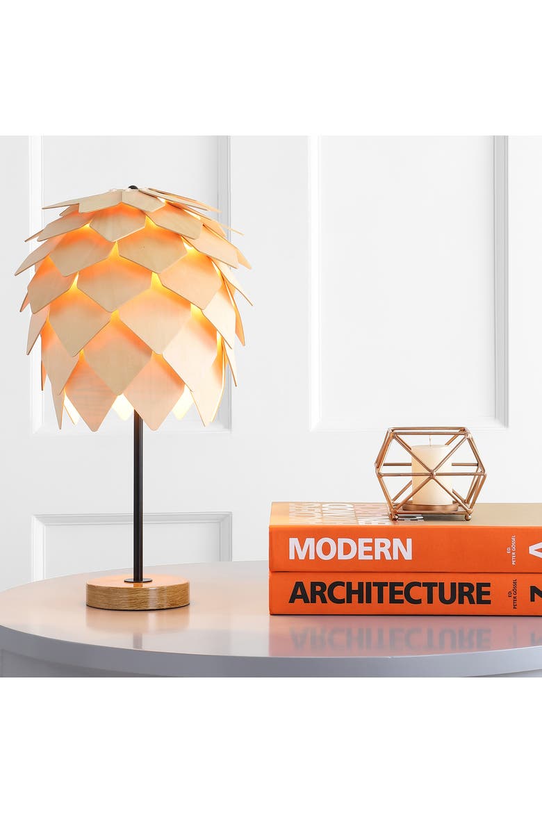 Simon 20.5" Pinecone Wood/Metal LED Table Lamp, Natural/Black, Alternate, color, Natural/Black