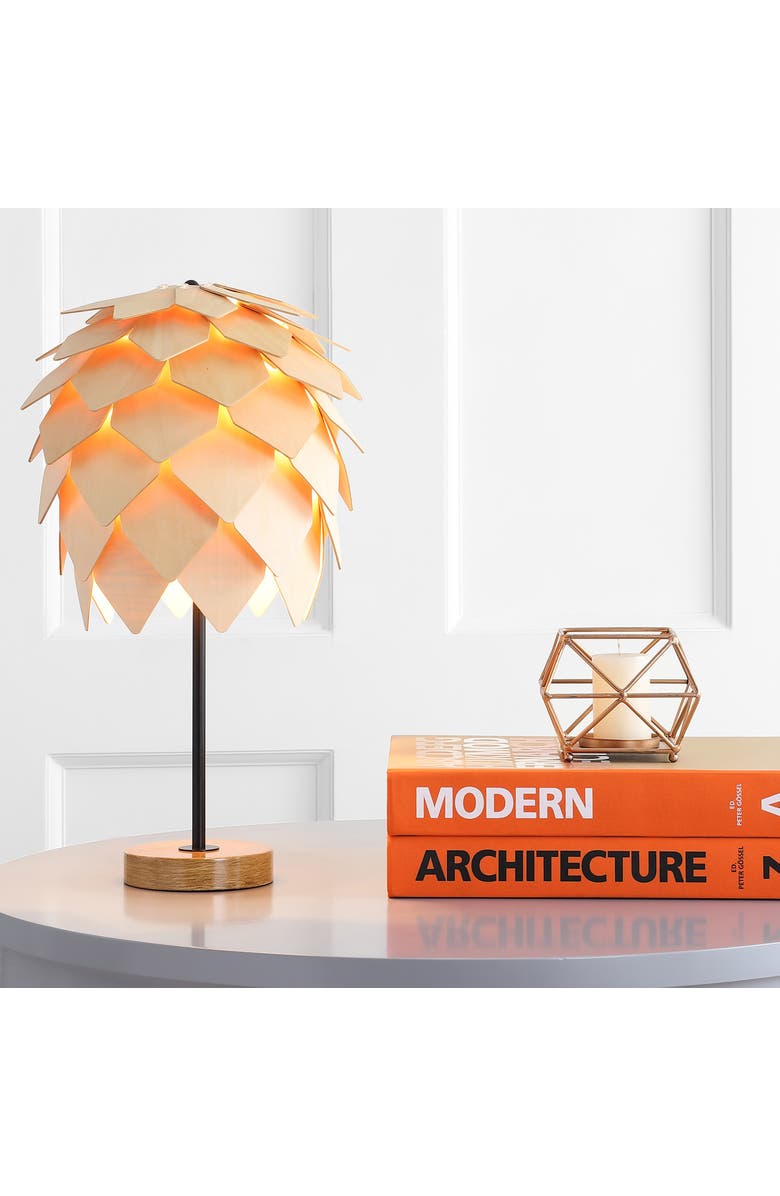 JONATHAN Y Simon 20.5" Pinecone Wood/Metal LED Table Lamp, Natural/Black, Alternate, color, Natural/Black
