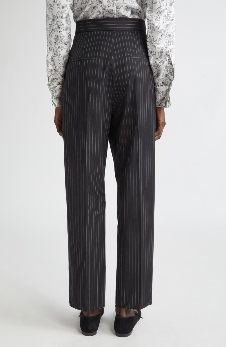 Max Mara Sesamo Pinstripe Wool Straight Leg Pants, Alternate, color, Black/ White