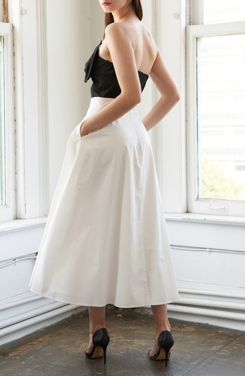 FREEMARKET Bow Strapless Cotton Midi Dress, Alternate, color,