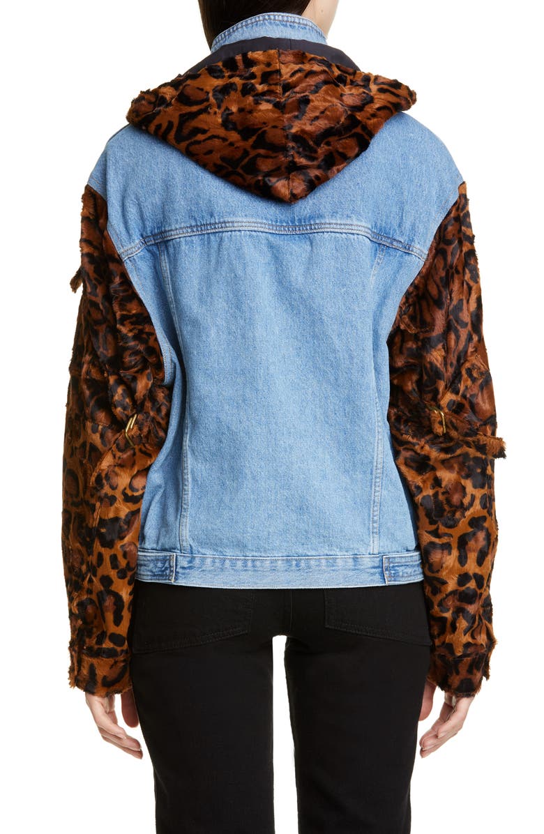Martine Rose Leopard Hooded Denim Jacket, Alternate, color,