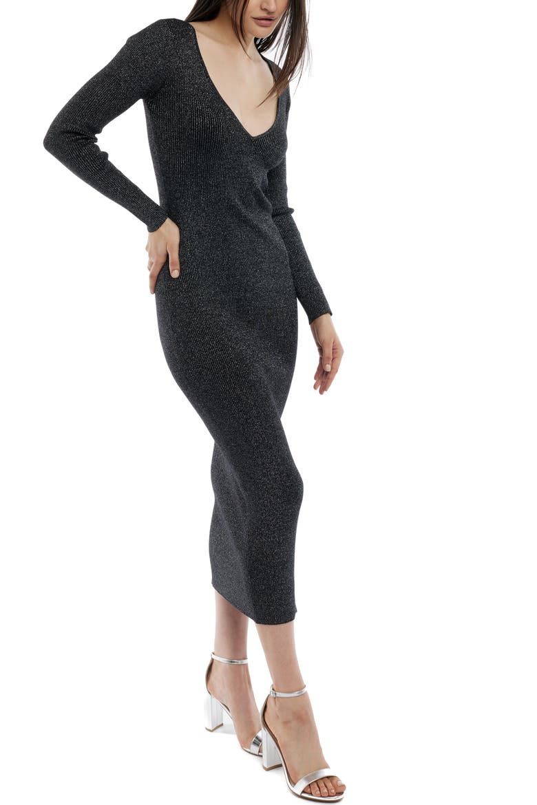 Felicity Deep V Rib Maxi Dress, Alternate, color, Silver black