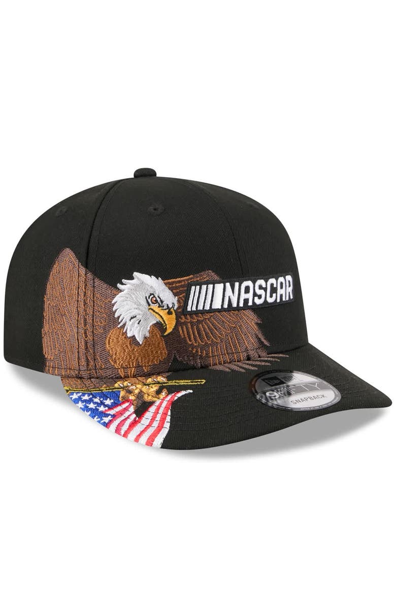 Men's New Era Black NASCAR Patriotic Eagle & Flag A-Frame 9FIFTY Snapback Hat, Main, color, Black
