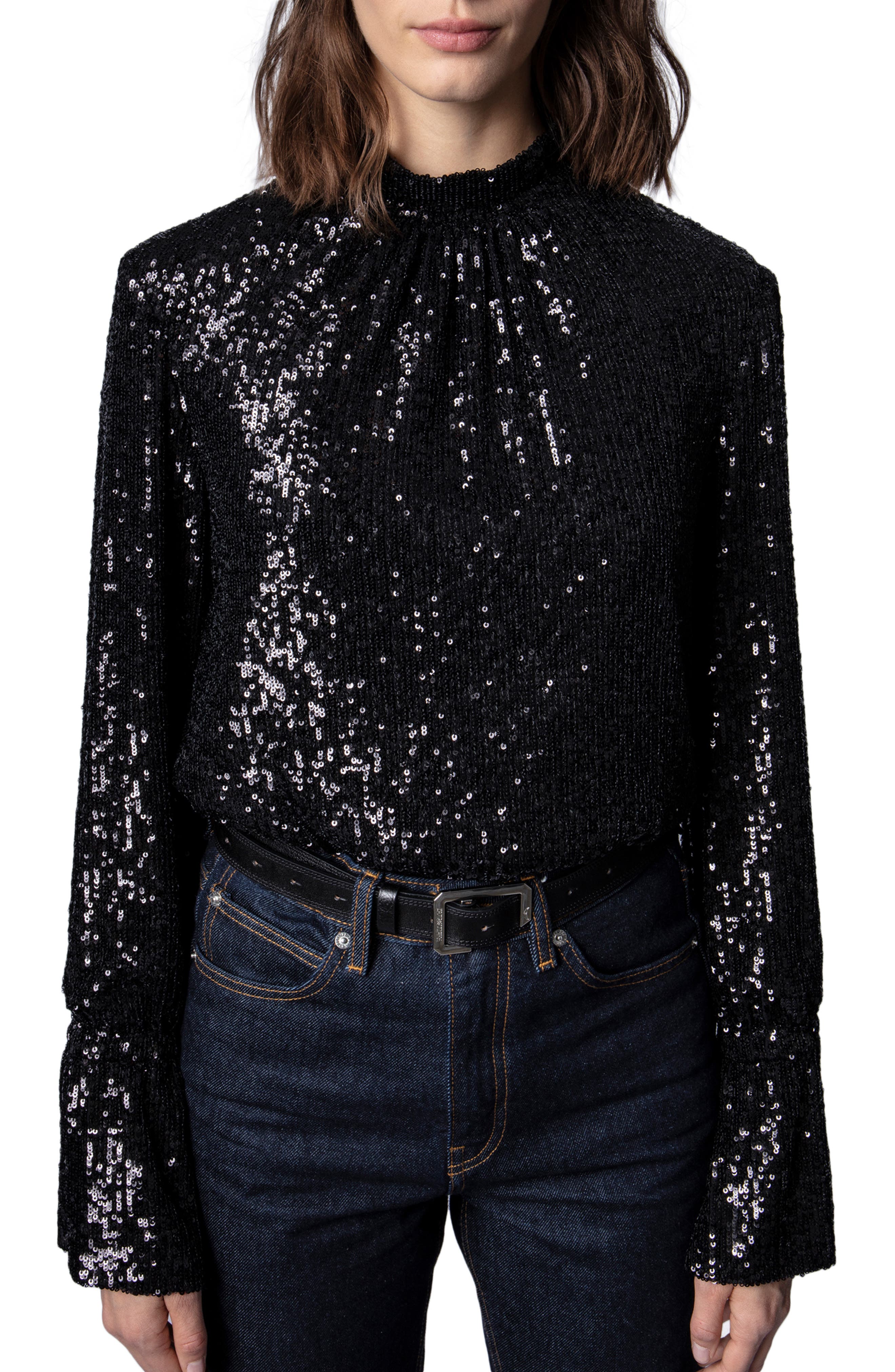 long sleeve sequin blouse