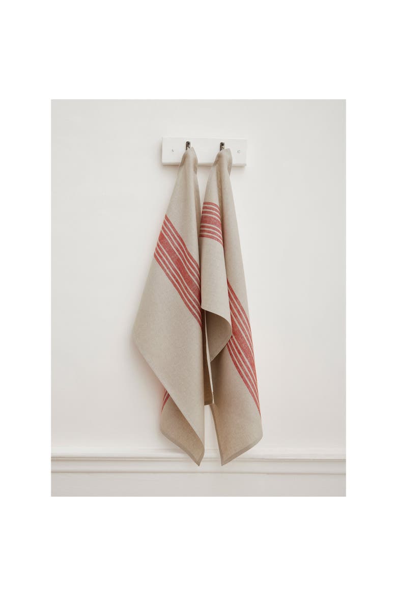 Linen Kitchen Towels Set of 2, 17 x 26" - Farmhouse, Main, color, Red and Natural