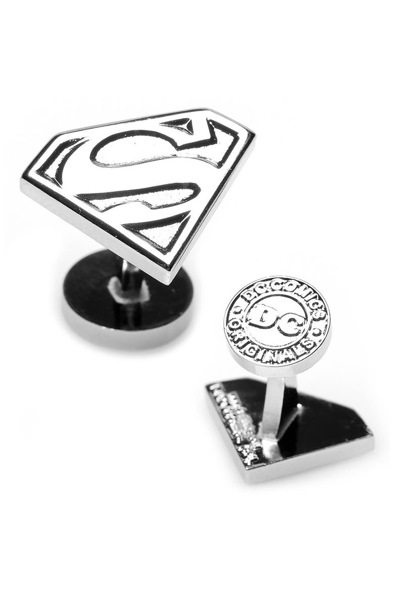 Superman Shield Cuff Links, Alternate, color, SILVER