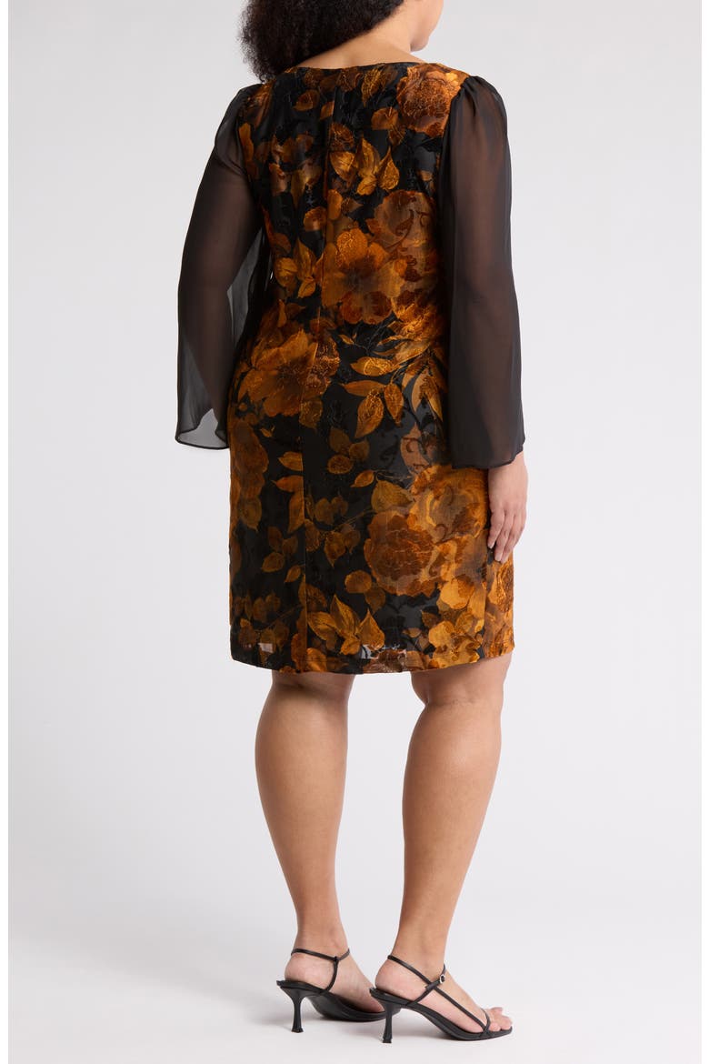 Long Sleeve Velvet Burnout Dress, Alternate, color, MUSTARD