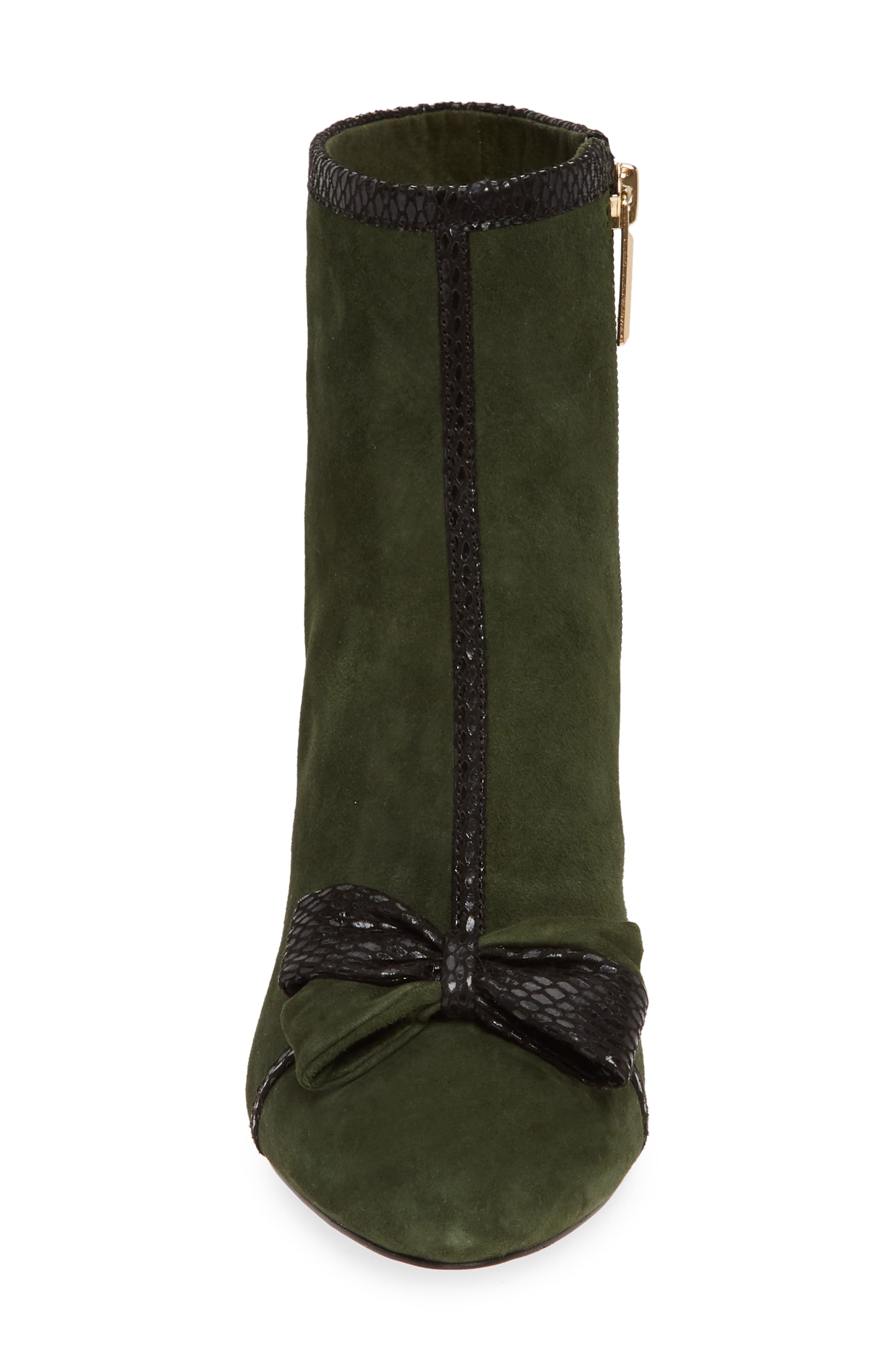 Mona Bow Bootie, Alternate, color, ARMY/ BLACK SUEDE