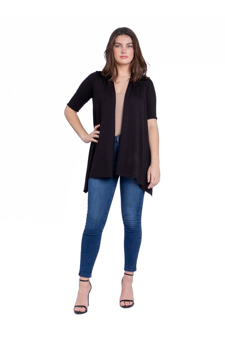 Loose Fit Open Front Cardigan with Half Sleeve, Main, color, Black