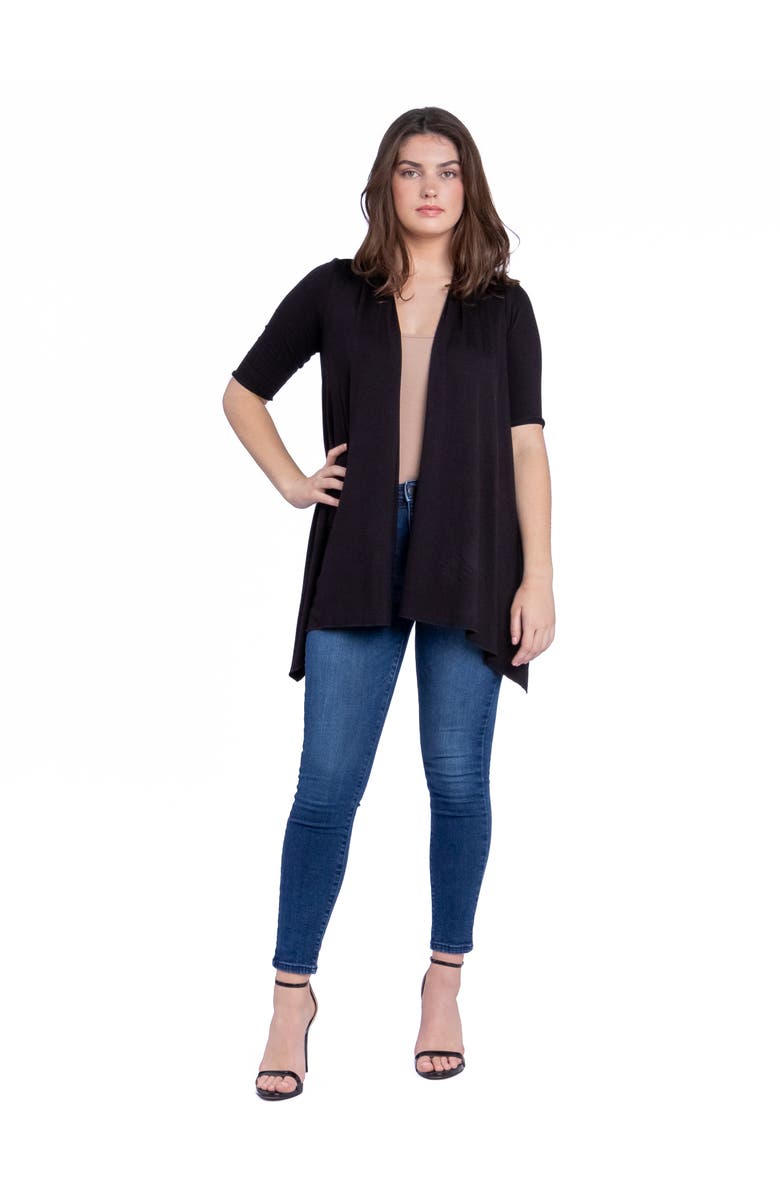 24seven Comfort Apparel Loose Fit Open Front Cardigan with Half Sleeve, Main, color, Black