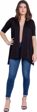 24seven Comfort Apparel Loose Fit Open Front Cardigan with Half Sleeve