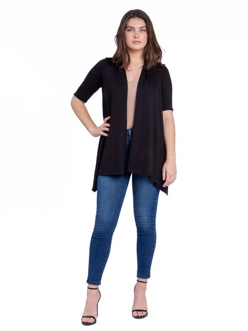 24seven Comfort Apparel Plus Size Elbow Length Open Front Cardigan Sweater In Black