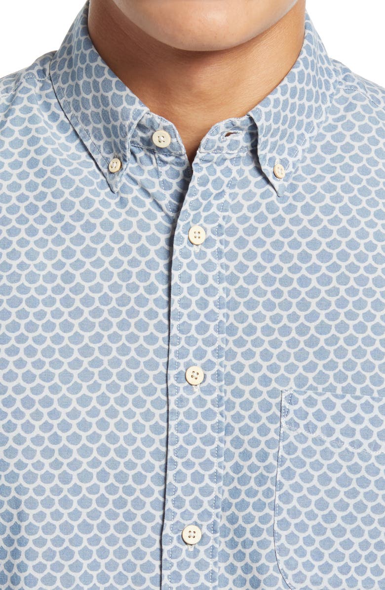 Faherty Playa Regular Fit Print Short Sleeve Button-Down Shirt, Alternate, color, Fish Scale Redux