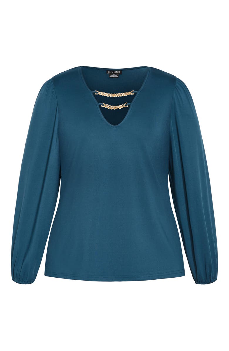 City Chic Romee Chain Detail Long Sleeve Top, Alternate, color, Midnight