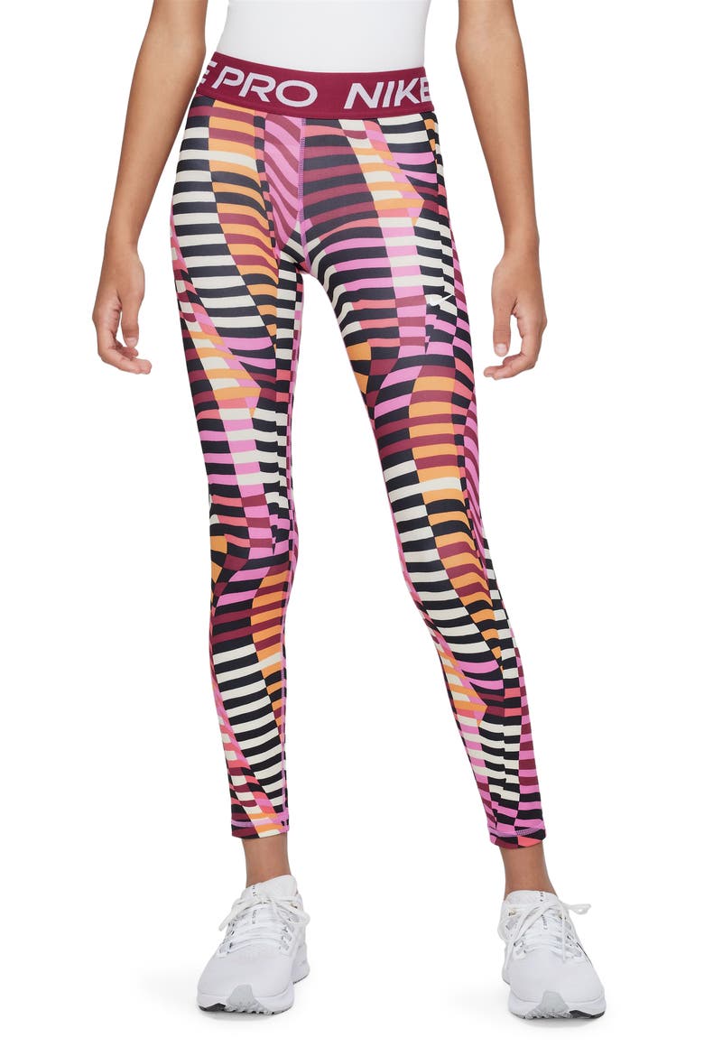 Kids' Allover Print Dri-FIT Sport Leggings, Main, color, PLAYFUL PINK/ NOBLE RED/ WHITE