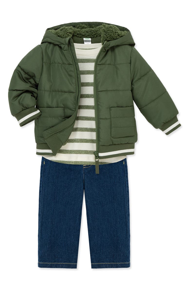 Little Me Olive 3-Piece Jacket Set, Alternate, color, Green