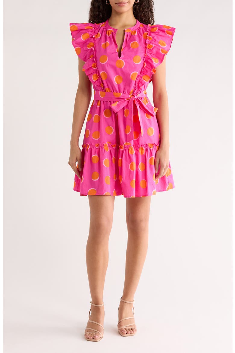 Rosy Polka Dot Ruffle Minidress, Main, color, FUCHSIA-ORANGE-DOT