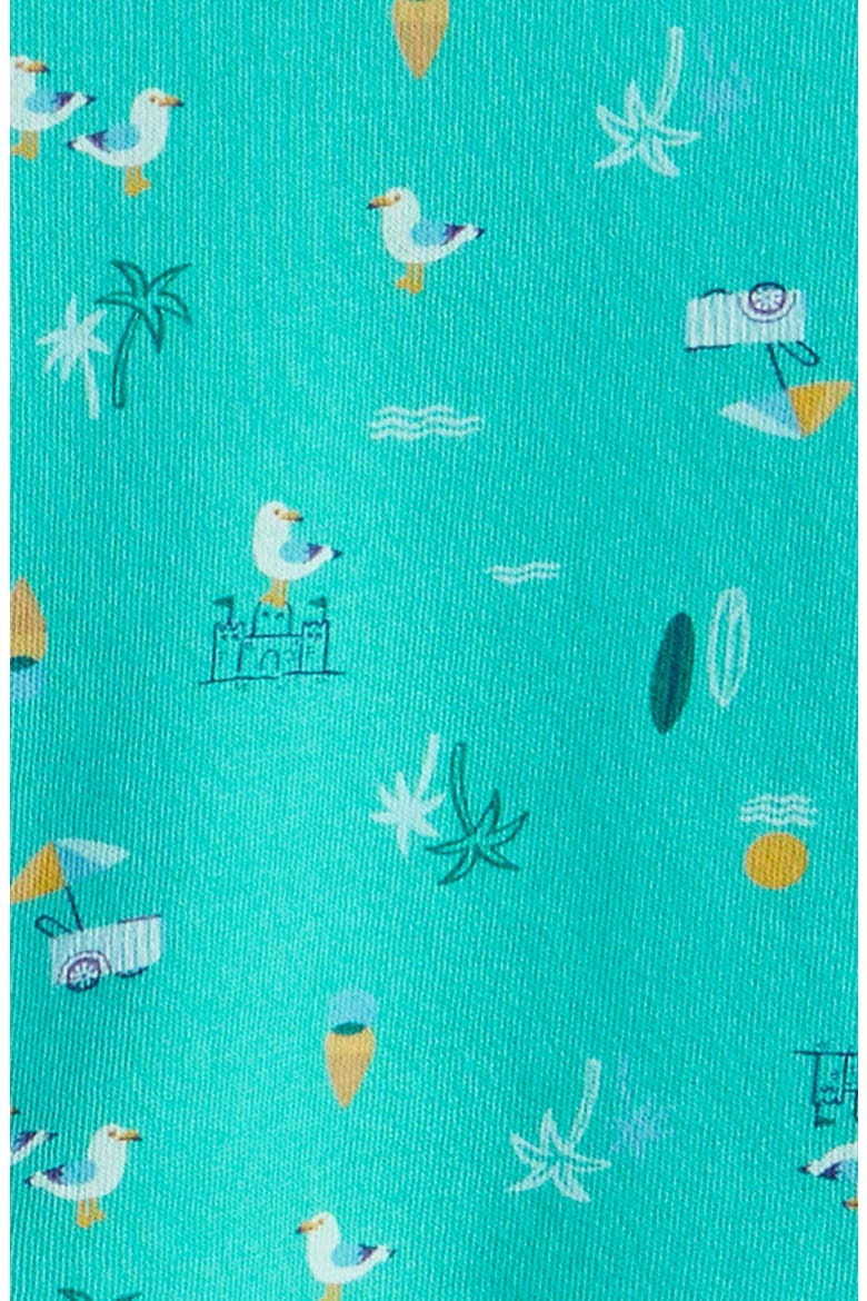 Print Cotton T-Shirt & Shorts Set, Alternate, color, GREEN AQUAMARINE BEACH SCENE