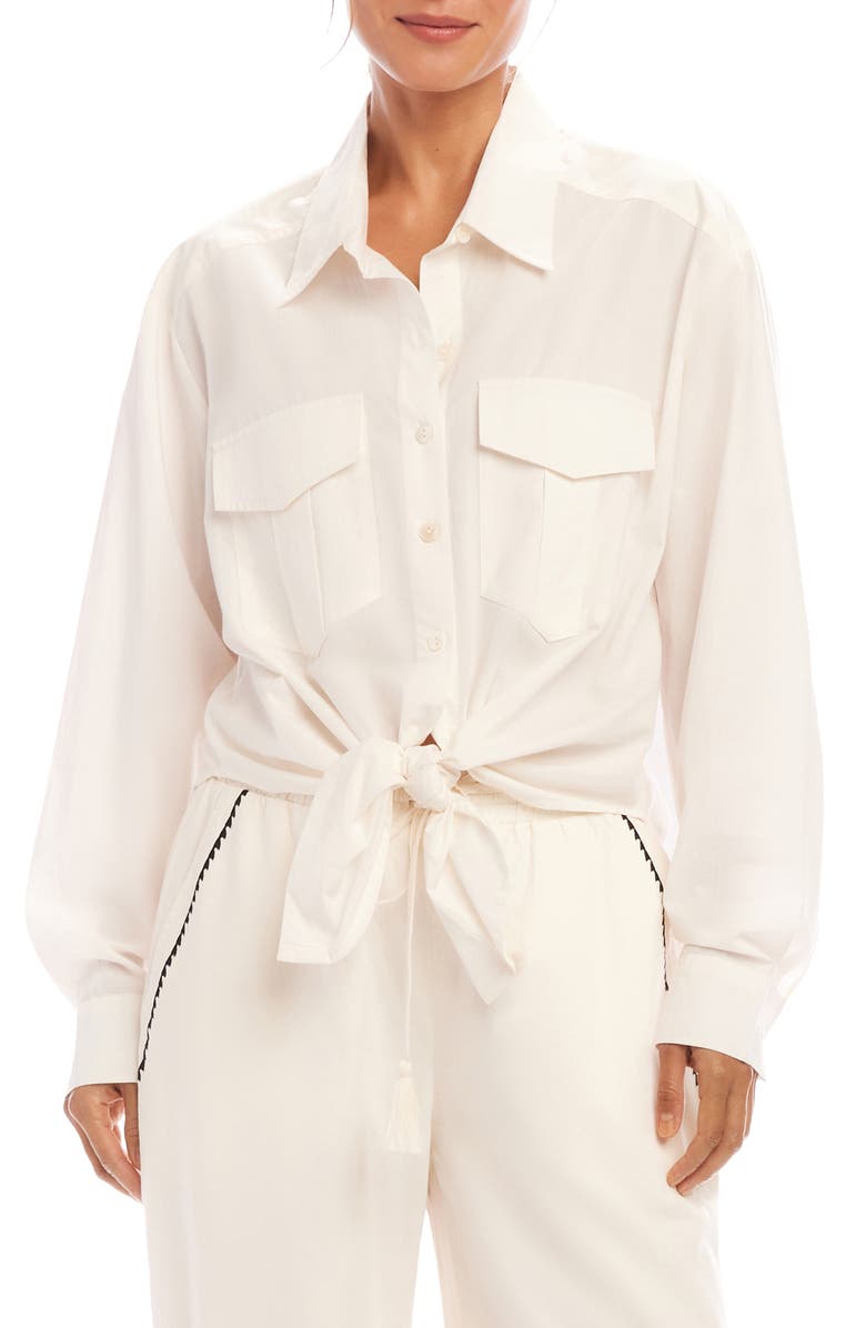 Karen Kane Tie Front Button-Up Shirt, Main, color, Cream
