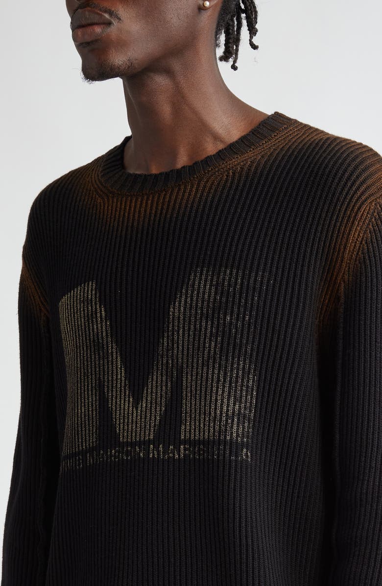 MM6 Maison Margiela Bleached Logo Rib Cotton Crewneck Sweater, Alternate, color, 