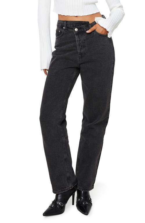 Princess Polly Holly Asymmetric Crossover Waist Straight Leg Jeans In Black
