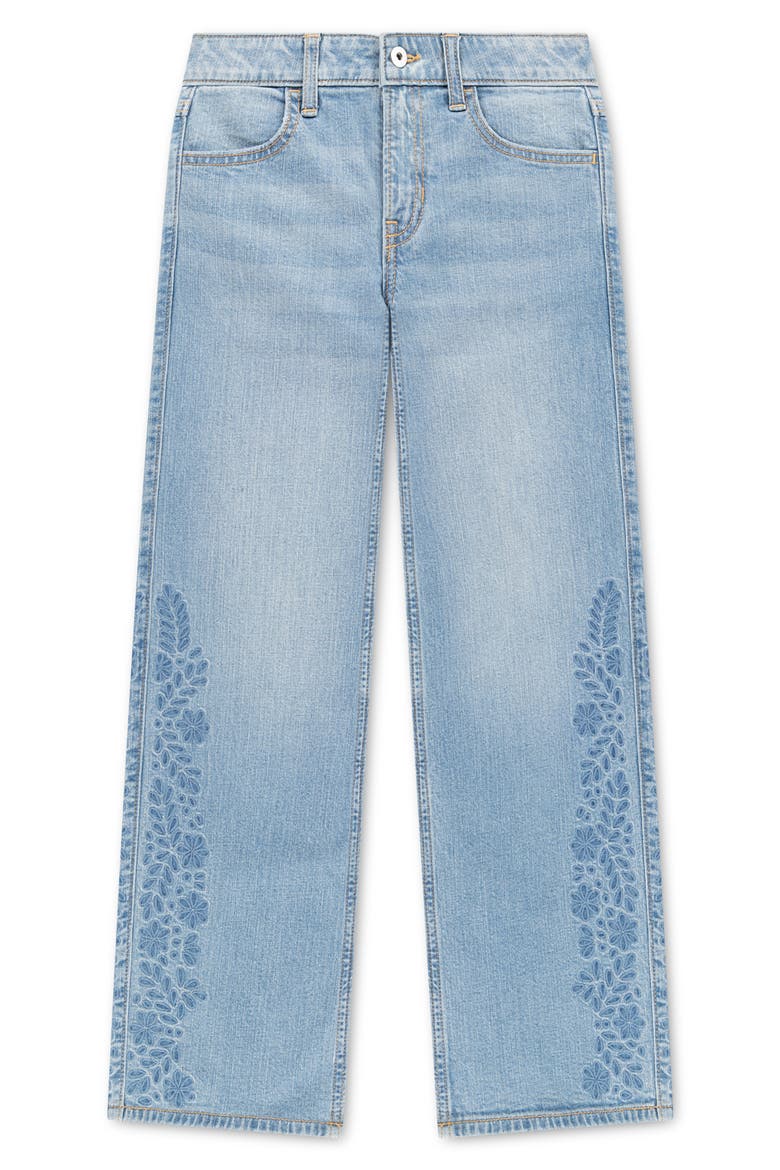 Kids' Floral Embroidered High Waist Wide Leg Jeans, Main, color, TOPAZ
