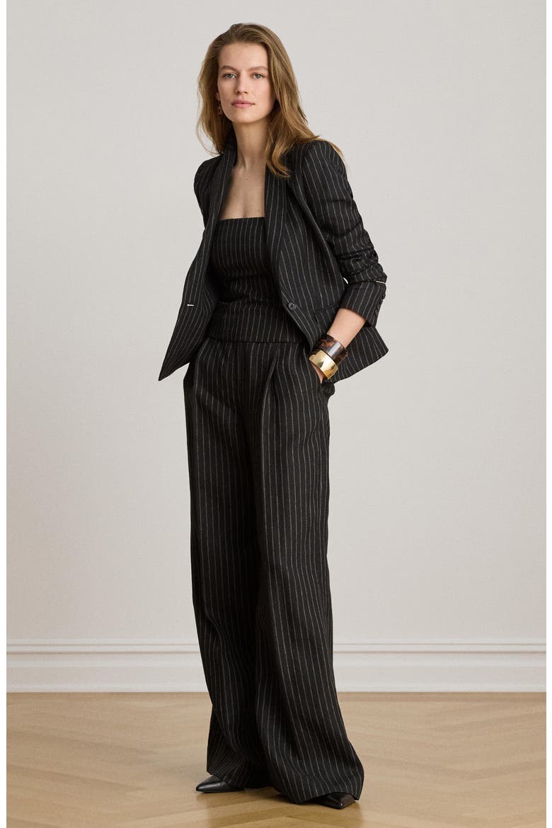 Chalk Stripe Linen Bustier Top, Alternate, color, BLACK/ MULTI
