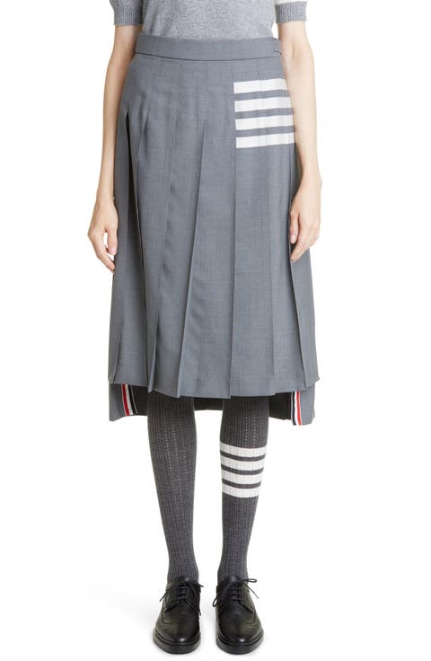 Drop Back Pleated Wool Skirt