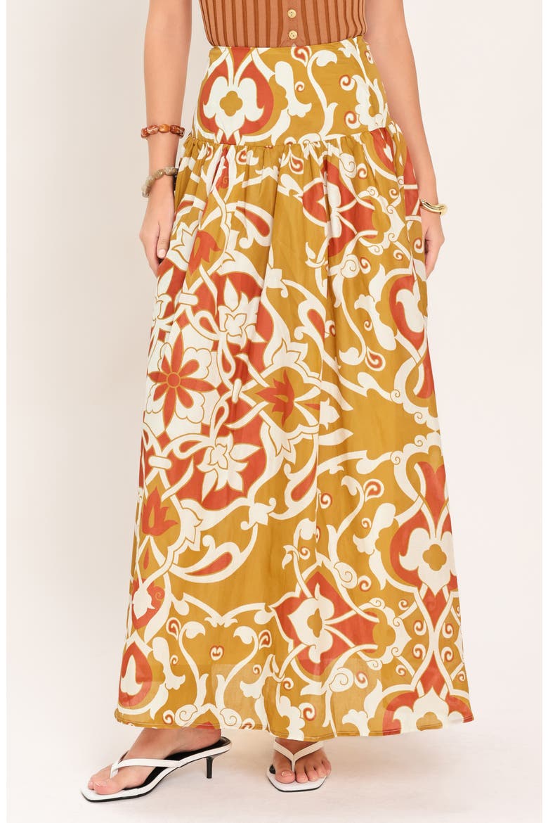 Print Crop Top and Maxi Skirt Set, Alternate, color, CAMEL MULTI