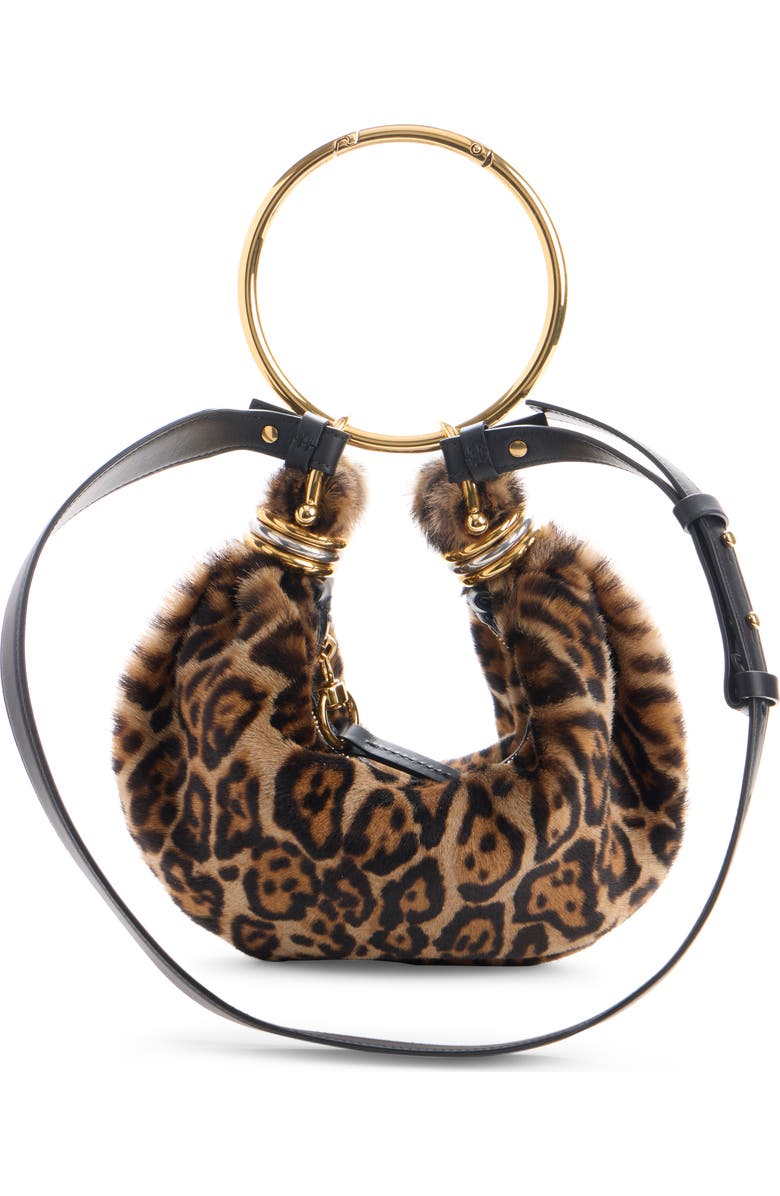 Chloé Mini Bracelet Leopard Print Genuine Shearling Hobo Bag, Alternate, color, Jungle Brown