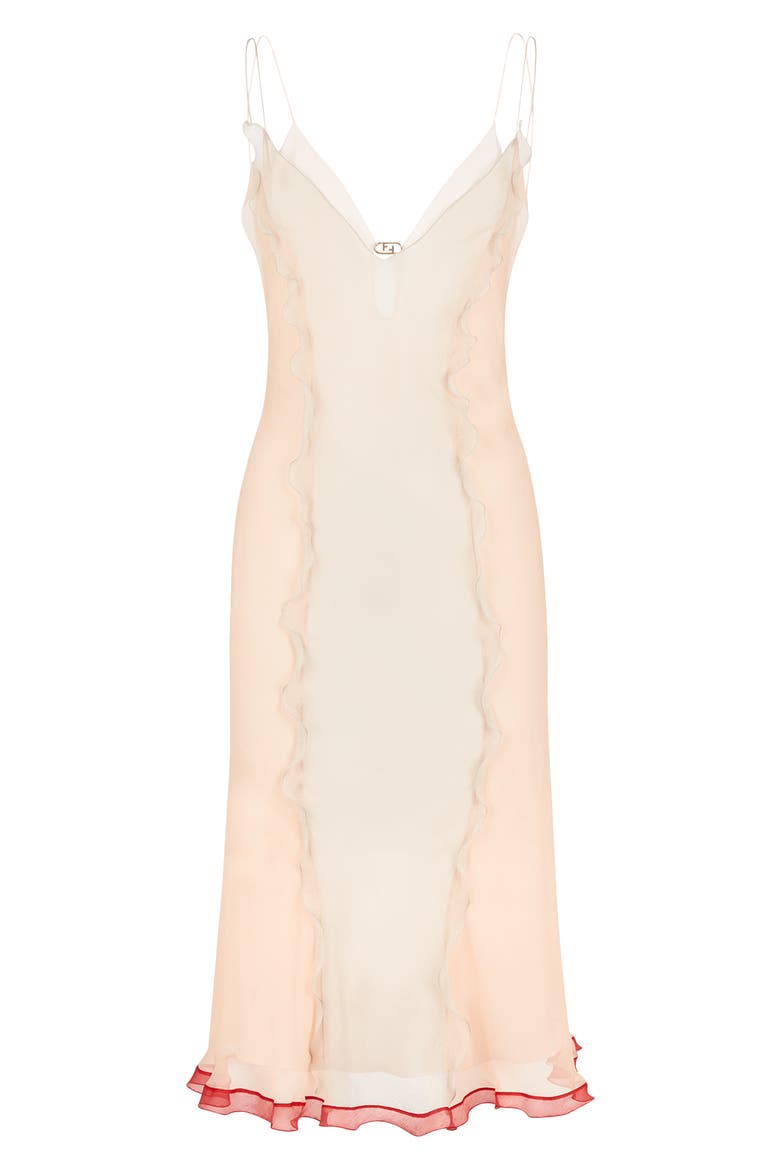 Sheer Ruffle Detail Silk Chiffon Slipdress, Main, color, BABE DIZZIE