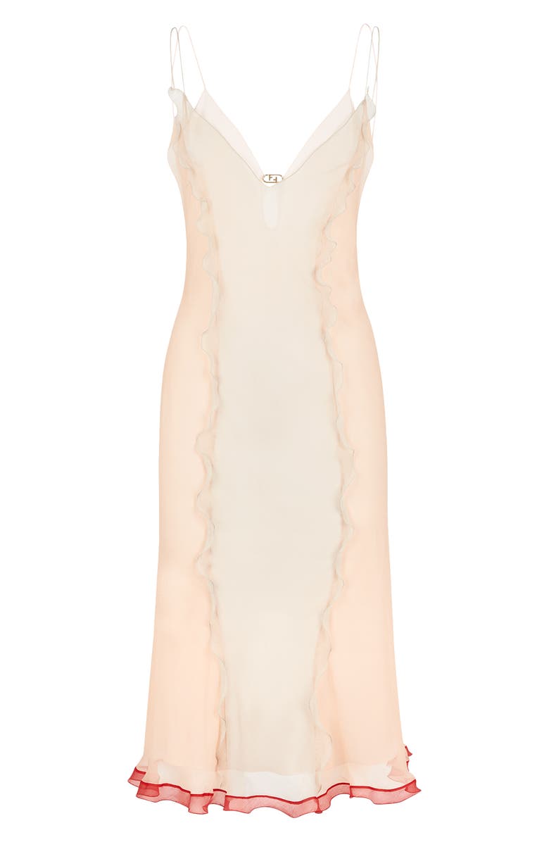 Fendi Sheer Ruffle Detail Silk Chiffon Slipdress, Main, color, 