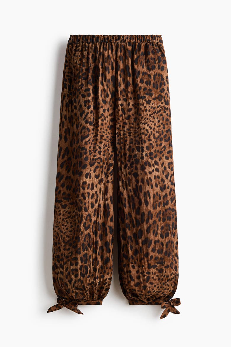 Tie-detail Balloon Trousers, Alternate, color, Brown/leopard print