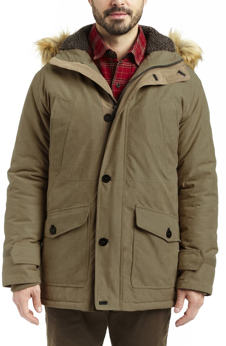 Rainforest Micro Oxford Hooded Faux Fur Trim Water Resistant Jacket, Main, color, 