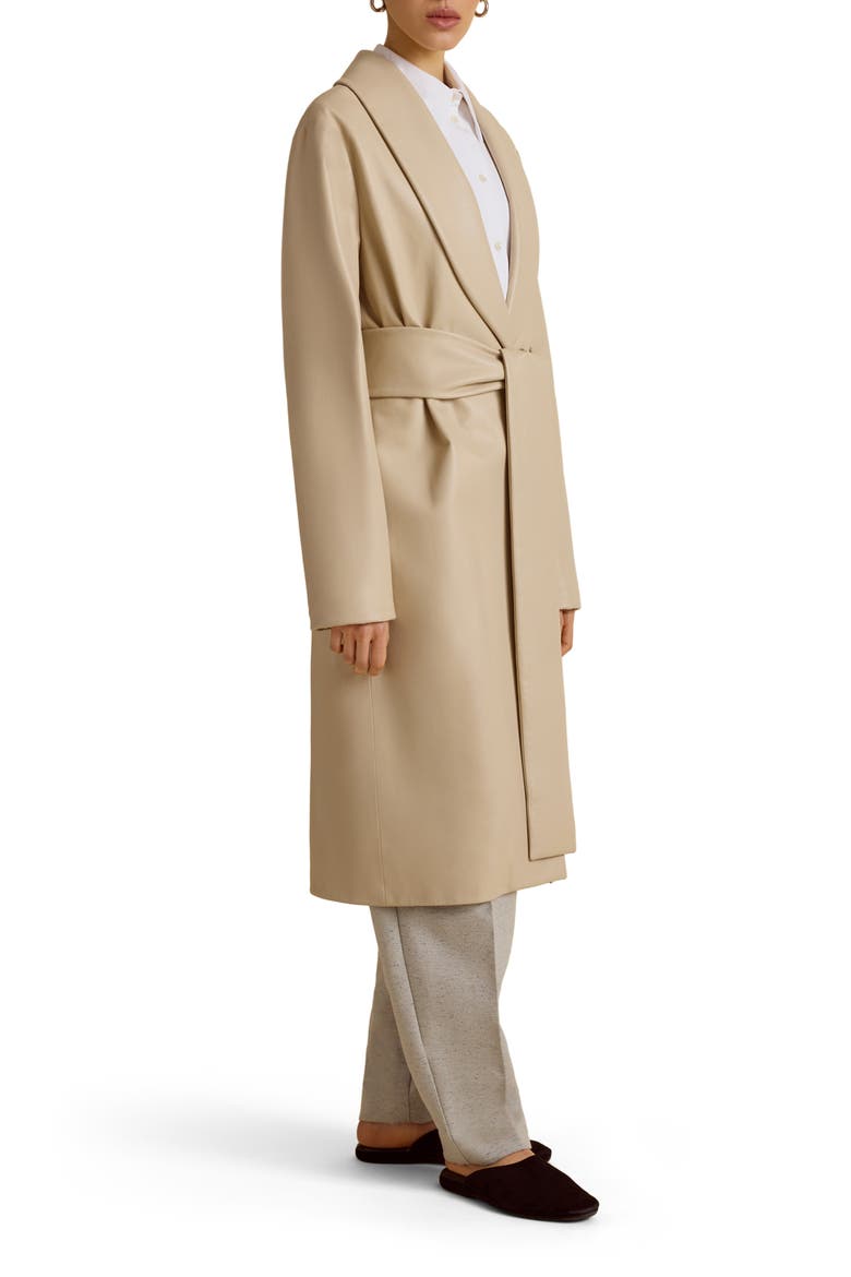 Belted Robe de Chambre Leather Coat, Main, color, Fresco