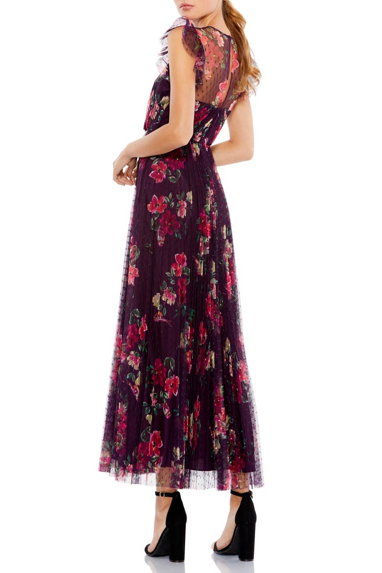 Floral Flutter Sleeve Midi Dress, Alternate, color, PLUM MULTI