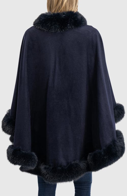 Lyla Grant Cashmere & Wool Blend Cape With Fur-free Fox (faux Fur) Trim In Blue