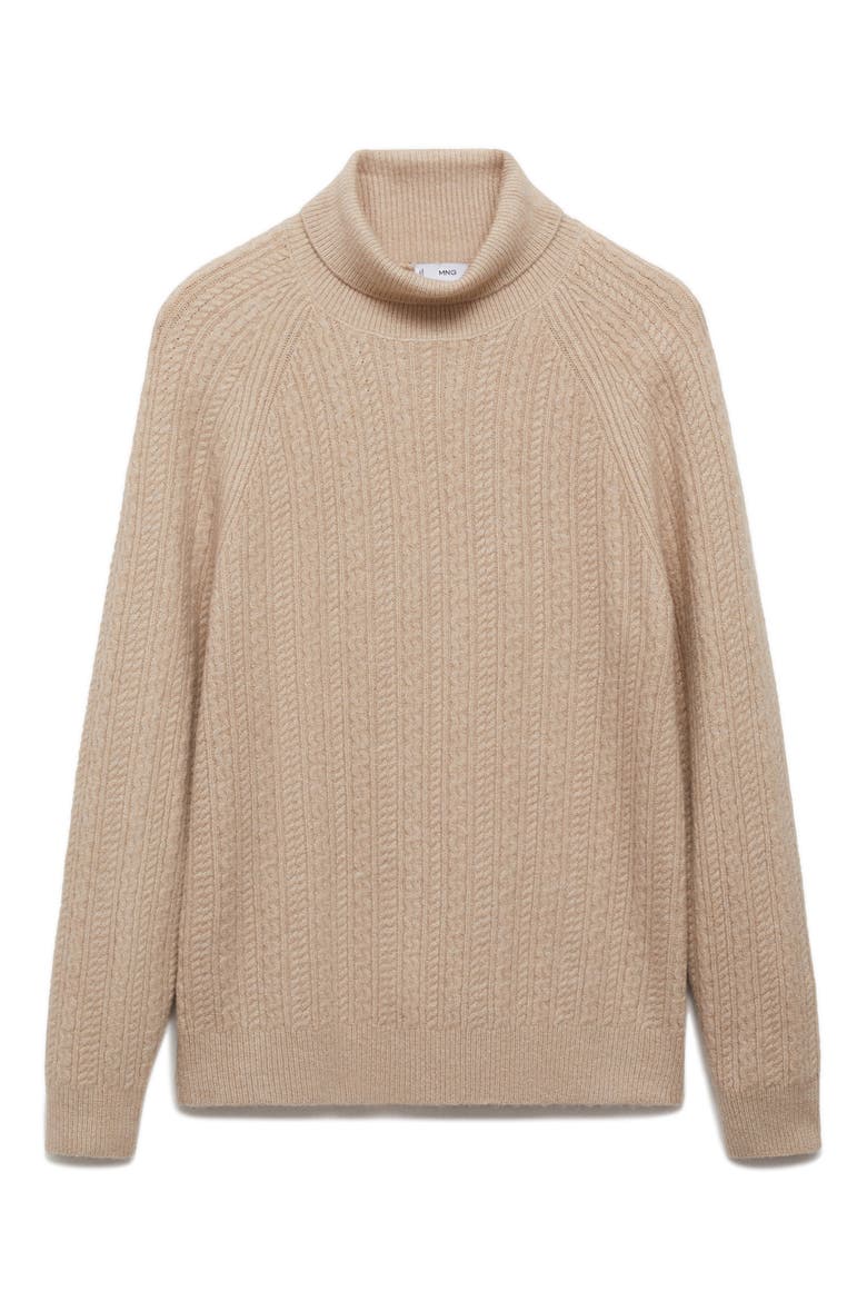 Turtleneck Cable Knit Sweater, Alternate, color, BEIGE