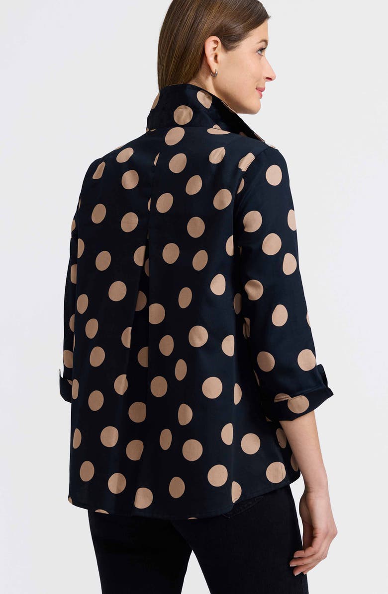 Foxcroft Agnes Dot Print Three-Quarter Sleeve Popover Top, Alternate, color, Black/ Almond