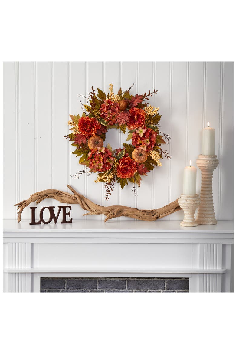 Hydrangea & Pumpkin Wreath, Alternate, color, ORANGE