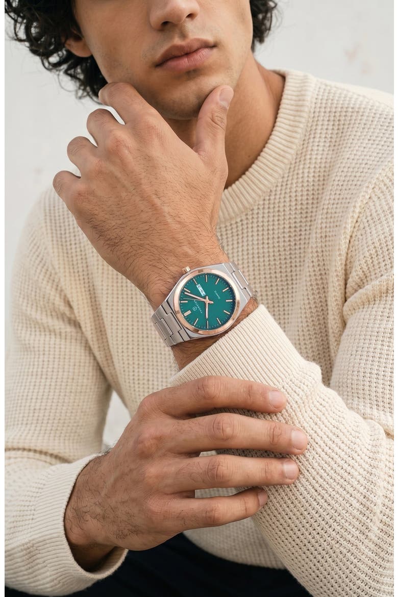 Tradesman Bracelet Watch, Alternate, color, Green Dial / Silver Band