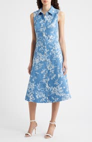 Elie Tahari The Gabby Floral Burnout Denim Midi Dress