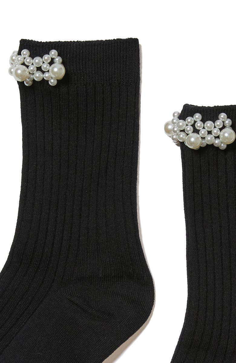 Stems Faux Pearl Cluster Rib Crew Socks, Alternate, color, Black