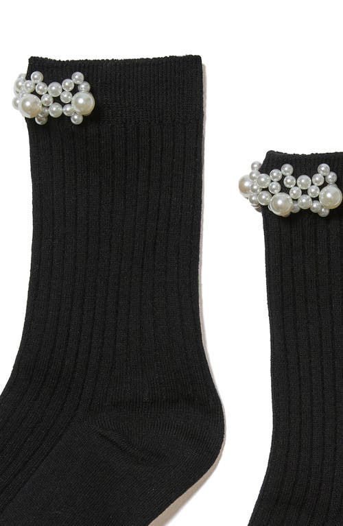 Stems Faux Pearl Cluster Rib Crew Socks In Brown
