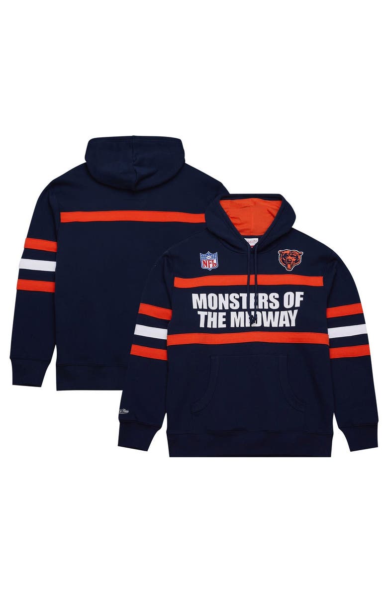Mitchell & Ness Men's  Navy Chicago Bears Vintage Logo Head Coach Fleece Pullover Hoodie, Main, color, 