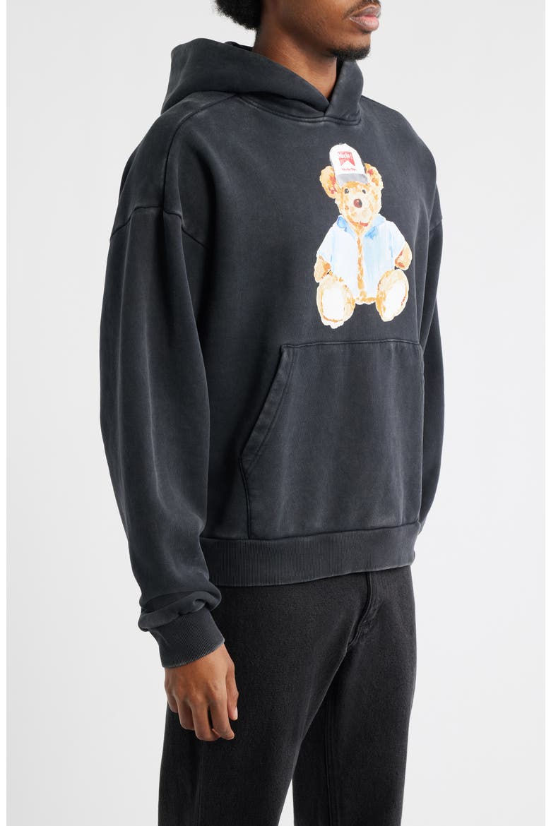 Watercolor Teddy Bear Graphic Hoodie, Alternate, color, BLACK