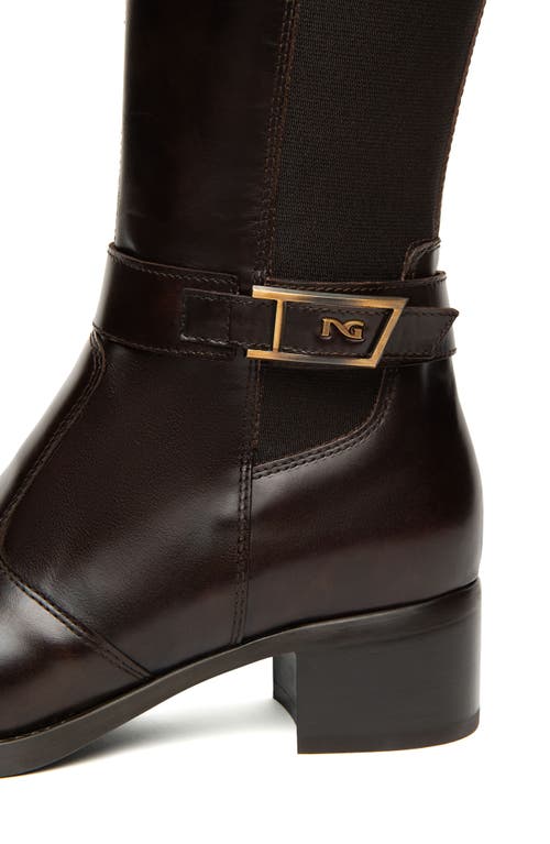 Nerogiardini Leather Stretch Buckle Knee Boots In Brown