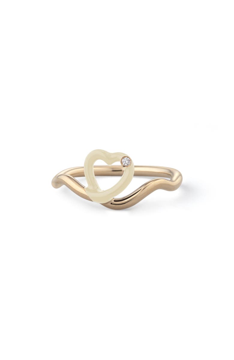 Bea Bongiasca Diamond Enamel Heart Ring, Main, color, Cream