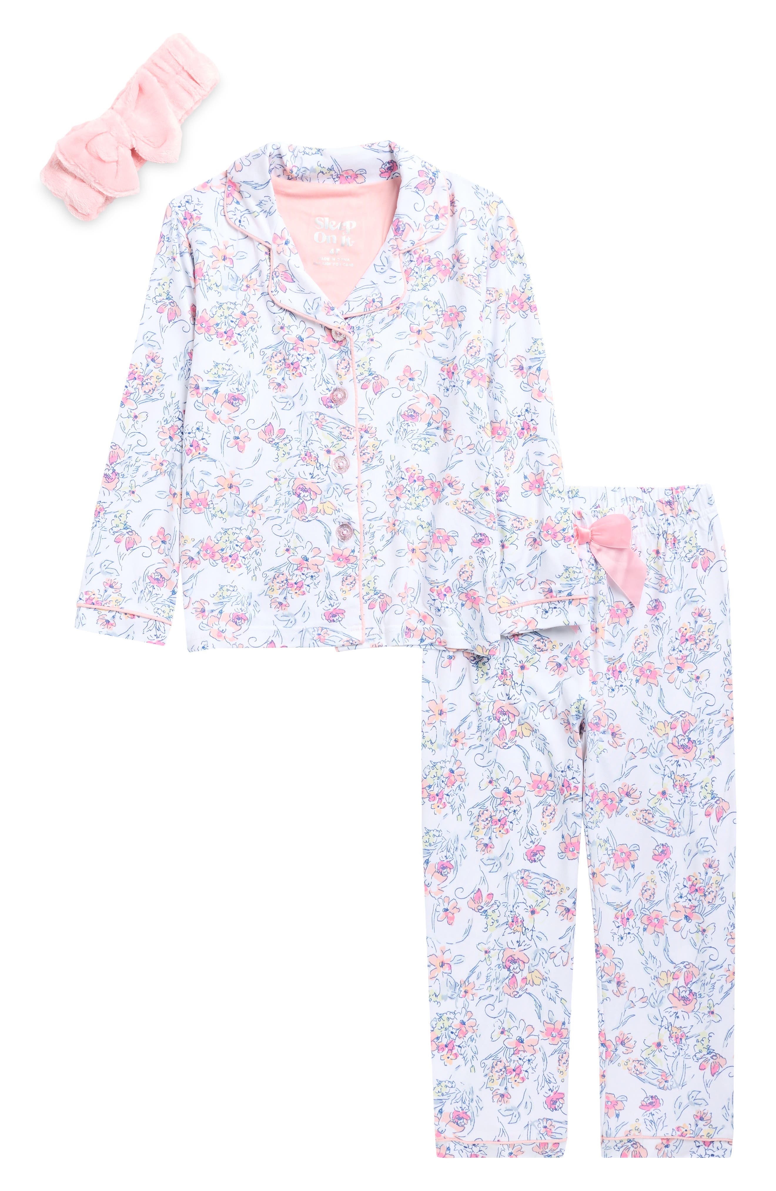 SLEEP ON IT Milky Jersey Two-Piece Long Pajamas & Headband Set
